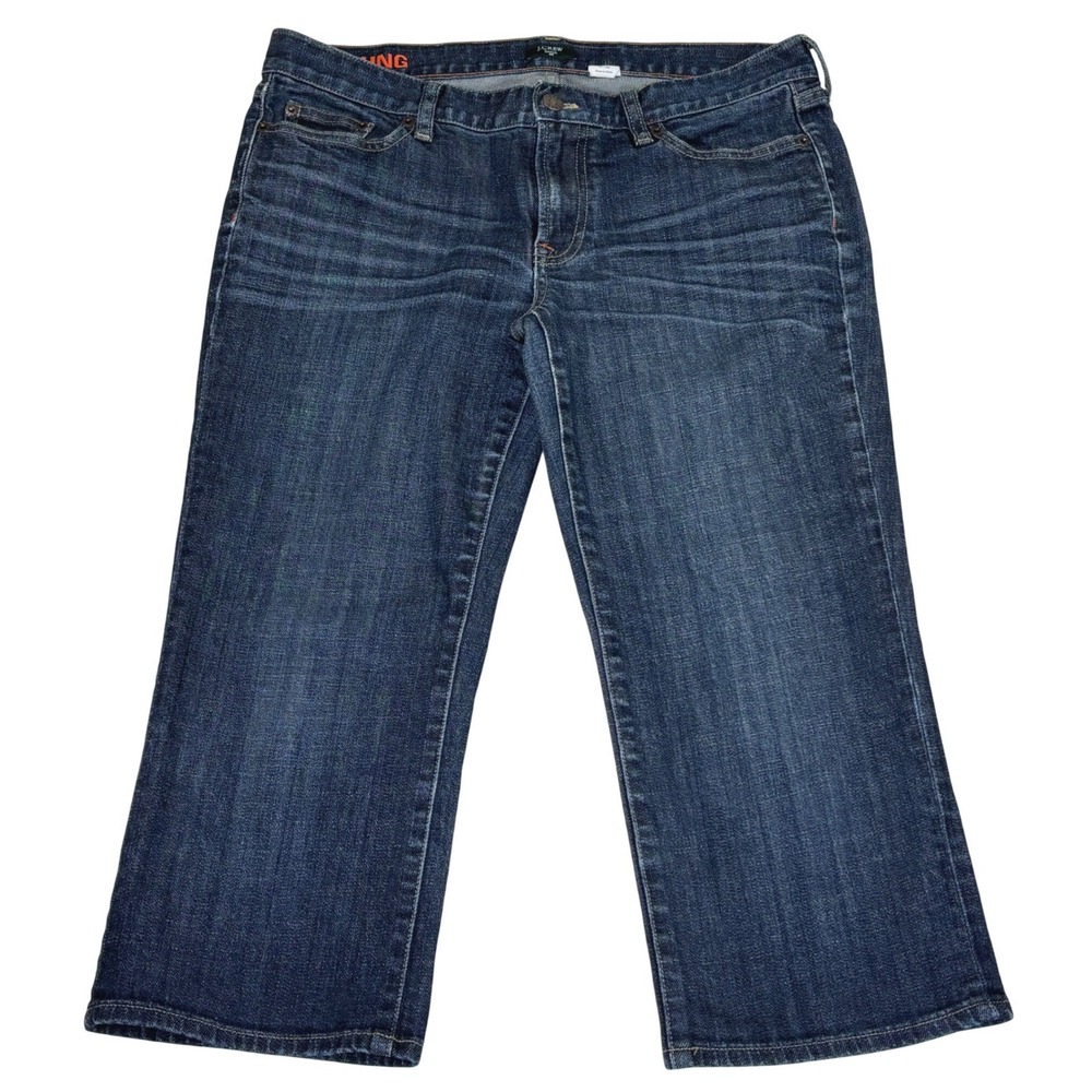J.Crew Hipslung Dark Wash Stretch Cropped Wide Leg Jeans Womens Size 32 Low Rise